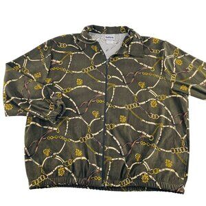 Bon Worth Vintage Full Zip Windbreaker Jacket Gold Tassel Link Print size Lp